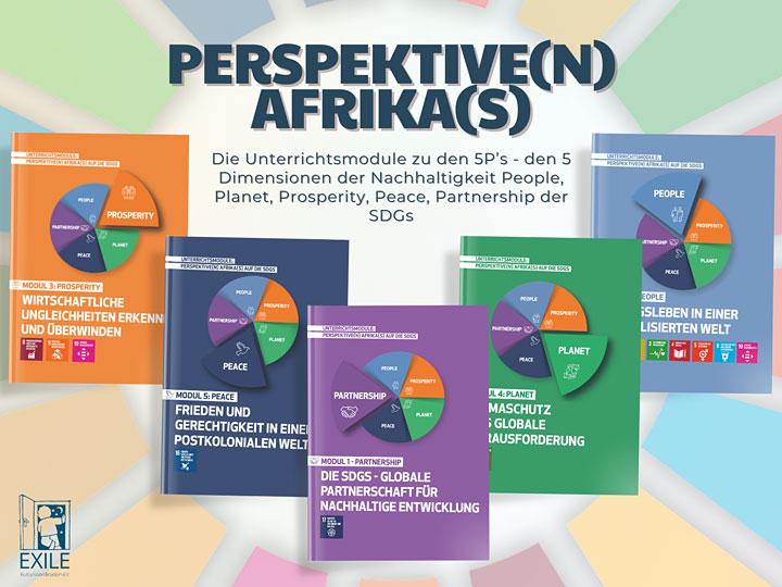 Die 5 Bildungsmodule der EXILE-Kulturkoordination e.V. orientieren sich an den 5 Dimensionen der Ziele für Nachhaltige Entwicklung.